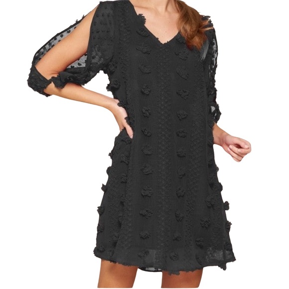 Dresses & Skirts - Solid Embellished Pom Pom Mini Dress